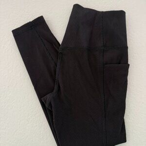 Athleta Black Ribbed Leggings with Pockets Size M